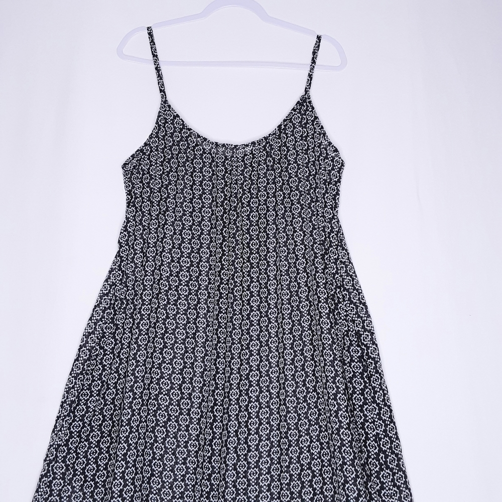💎Jarret Bay Navy Blue & White Geometric Print Sheer Maxi Slip Dress Size Small